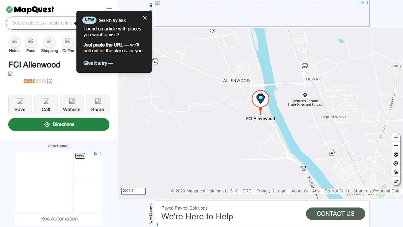 FCI Allenwood, [15428 - 19233] US-15, Allenwood, PA 17810, US - MapQuest